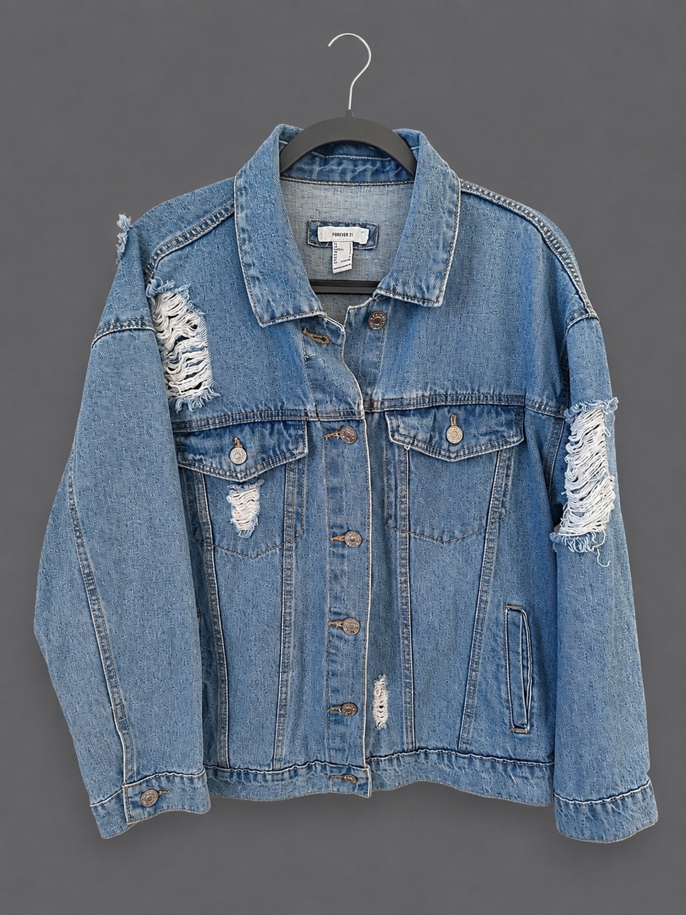 Forever 21 Distressed Denim Jacket (Women’s Large)